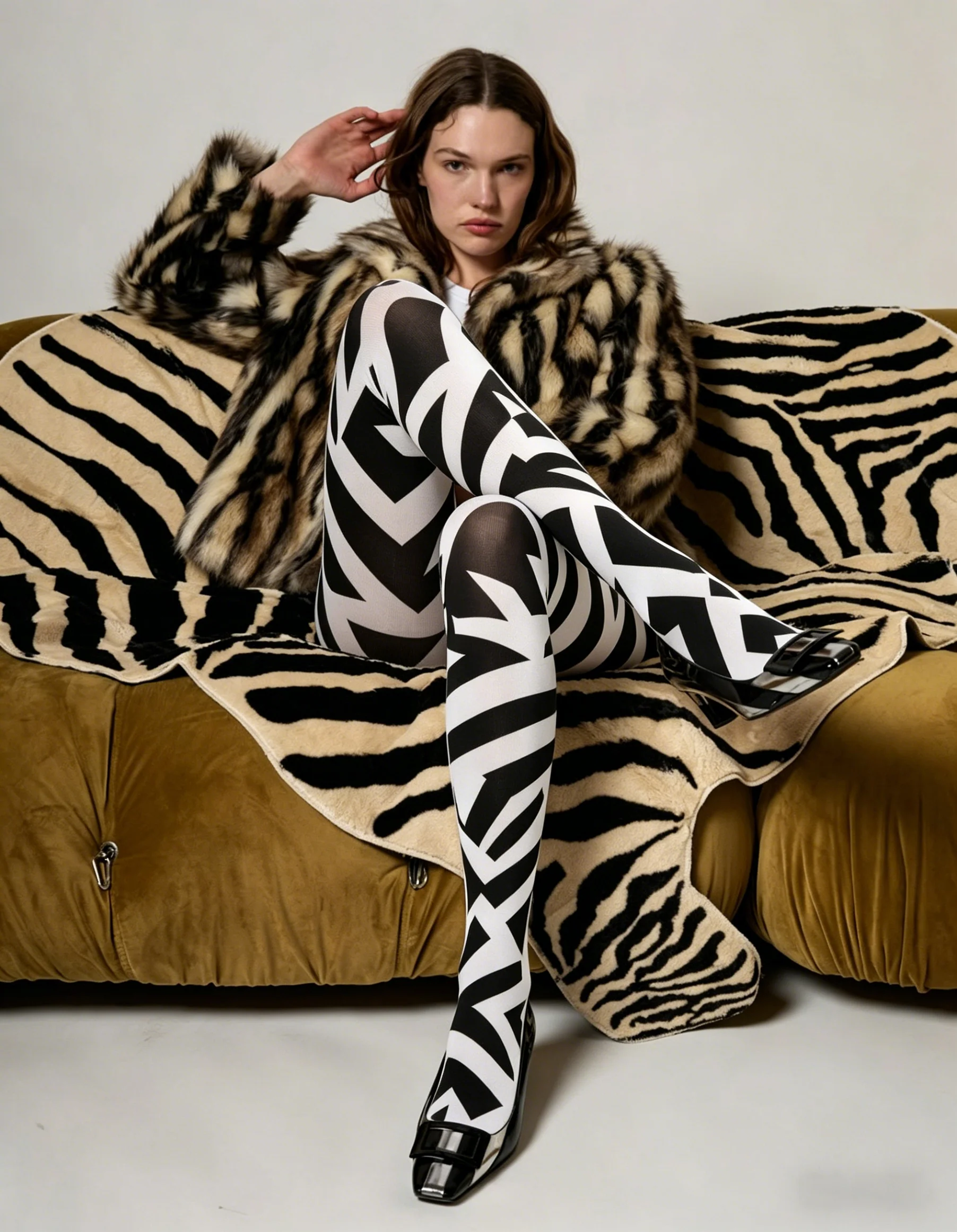 Viken plan Geometric Striped Graphic Tights Hosiery Pantyhose - Image 2
