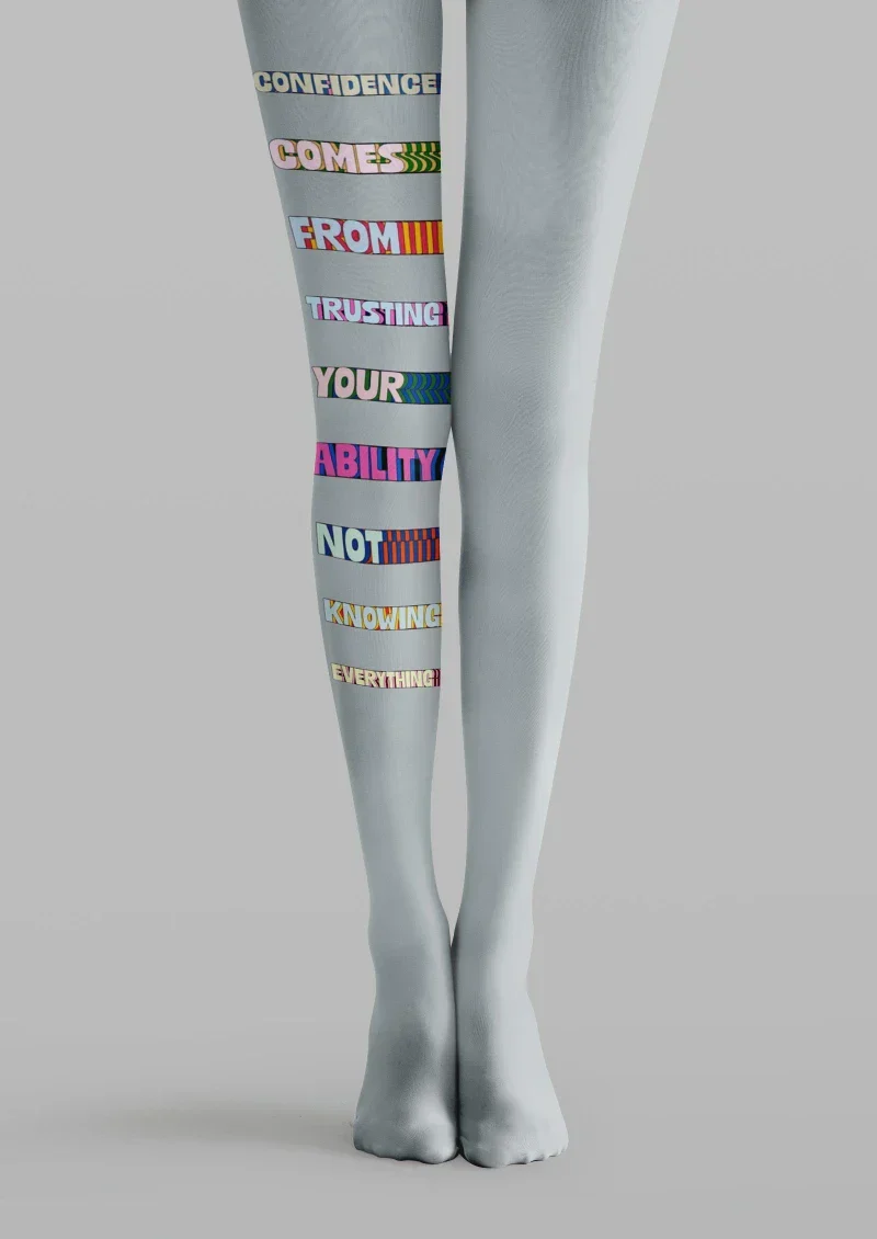 Viken Plan Gray Colorful Text Graphic Tights Hosiery Pantyhose