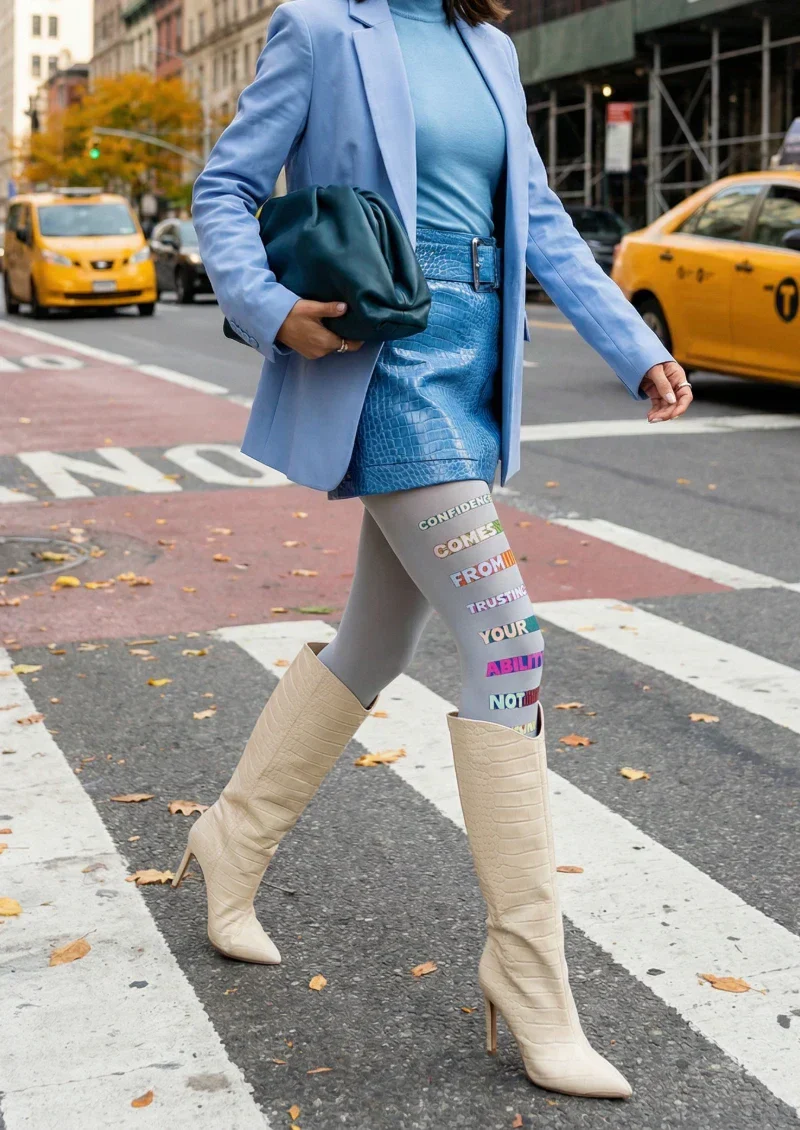 Viken Plan Gray Colorful Text Graphic Tights Hosiery Pantyhose - Image 2