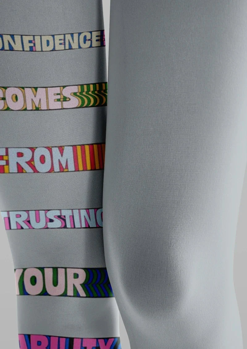 Viken Plan Gray Colorful Text Graphic Tights Hosiery Pantyhose - Image 4