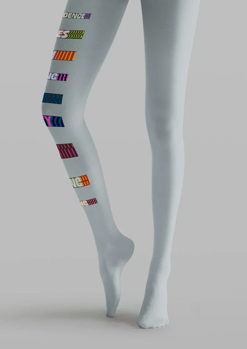 Viken Plan Gray Colorful Text Graphic Tights Hosiery Pantyhose - Image 5