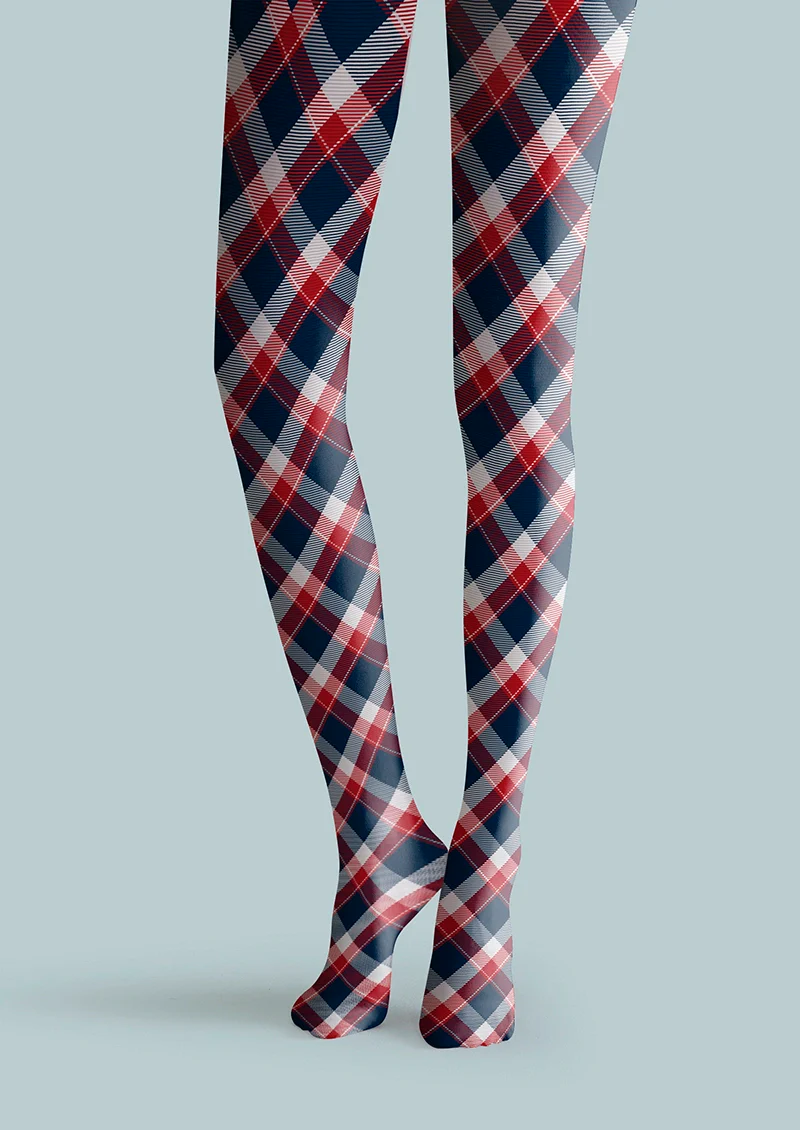 Viken Plan Blue-red stripes Checked Tights Hosiery Pantyhose