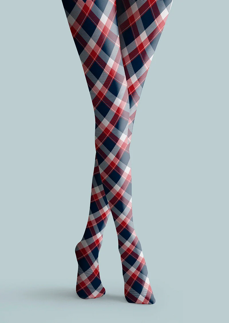 Viken Plan Blue-red stripes Checked Tights Hosiery Pantyhose - Image 3