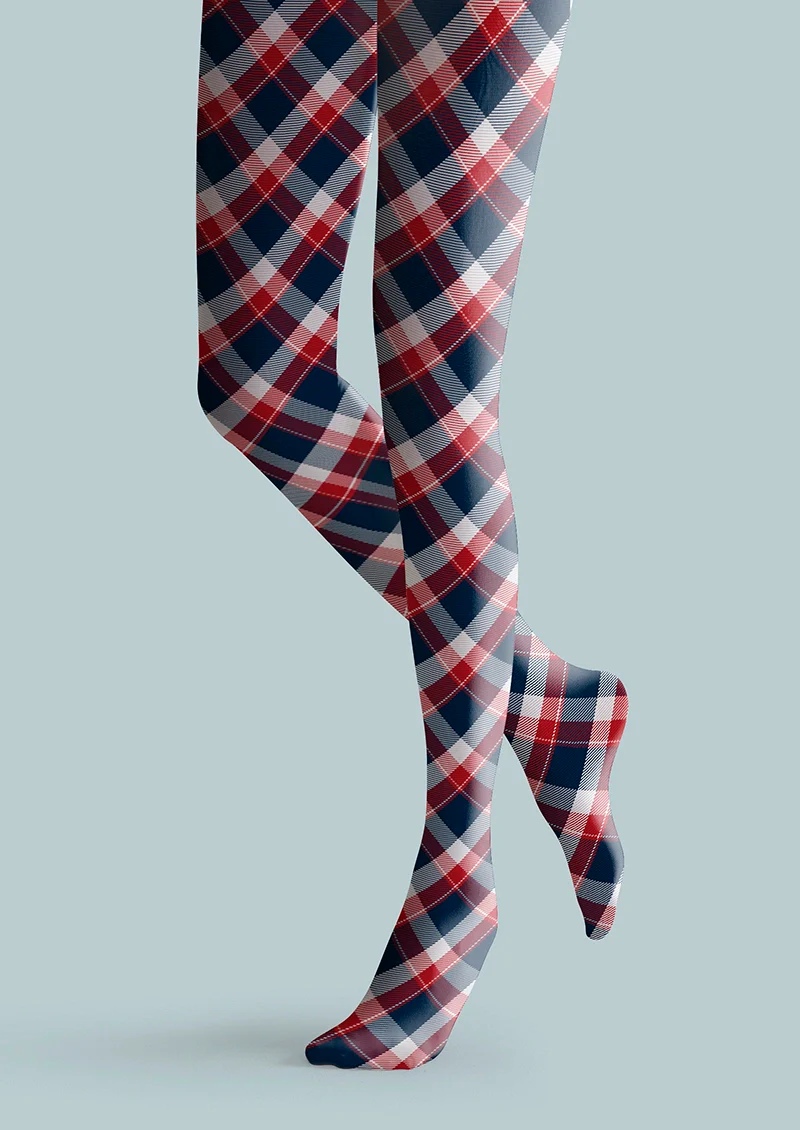 Viken Plan Blue-red stripes Checked Tights Hosiery Pantyhose - Image 4
