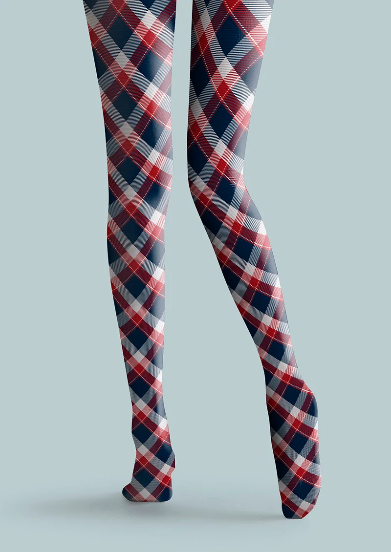 Viken Plan Blue-red stripes Checked Tights Hosiery Pantyhose - Image 5