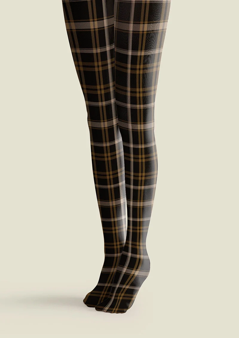 Viken Plan Black-brown stripes Checked Tights Hosiery Pantyhose