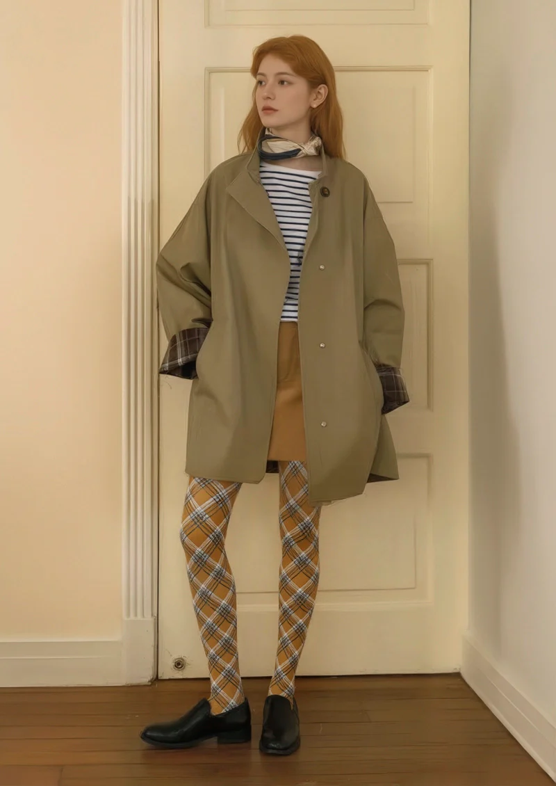 Viken Plan Yellow-blue Check Tights Hosiery Pantyhose - Image 2