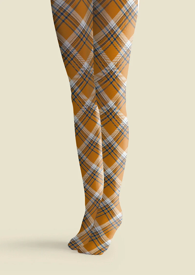 Viken Plan Yellow-blue Check Tights Hosiery Pantyhose - Image 3