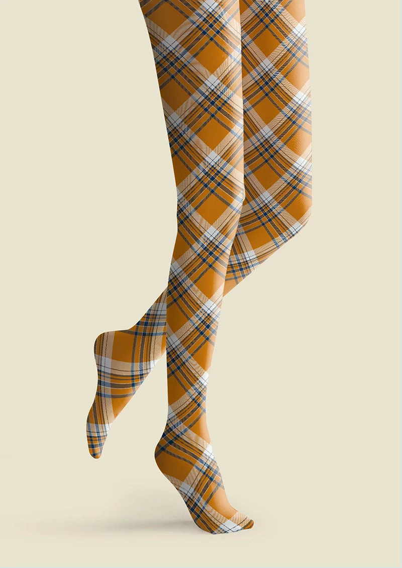 Viken Plan Yellow-blue Check Tights Hosiery Pantyhose - Image 4