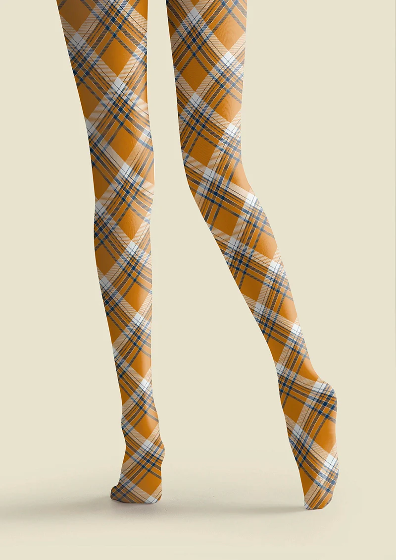 Viken Plan Yellow-blue Check Tights Hosiery Pantyhose - Image 5