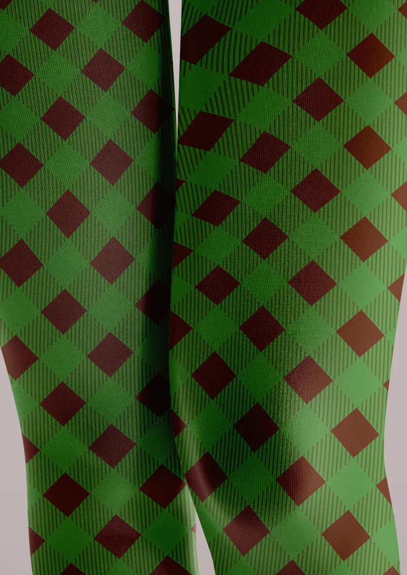 Viken Plan Green Brown Argyle Tights Hosiery Pantyhose - Image 3