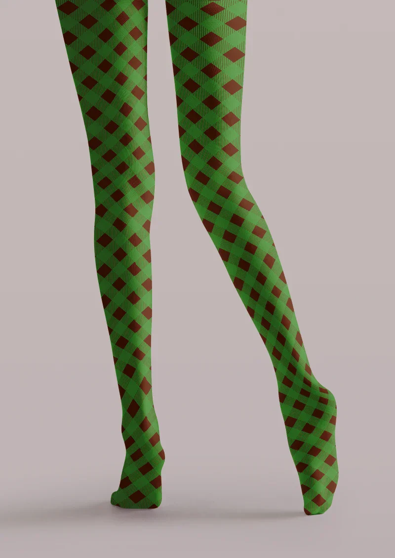 Viken Plan Green Brown Argyle Tights Hosiery Pantyhose - Image 4