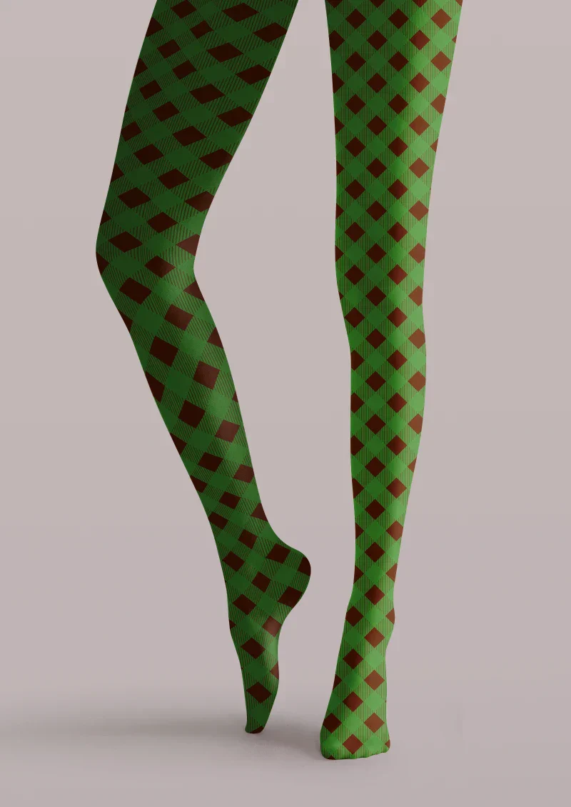 Viken Plan Green Brown Argyle Tights Hosiery Pantyhose - Image 5