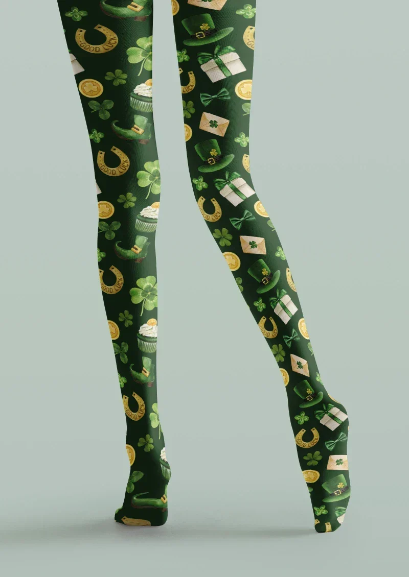 Viken Plan Green Gold Clover Graphic Tights Hosiery Pantyhose - Image 3