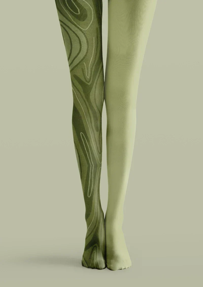 Viken Plan Green Marble Texture Tights Hosiery Pantyhose