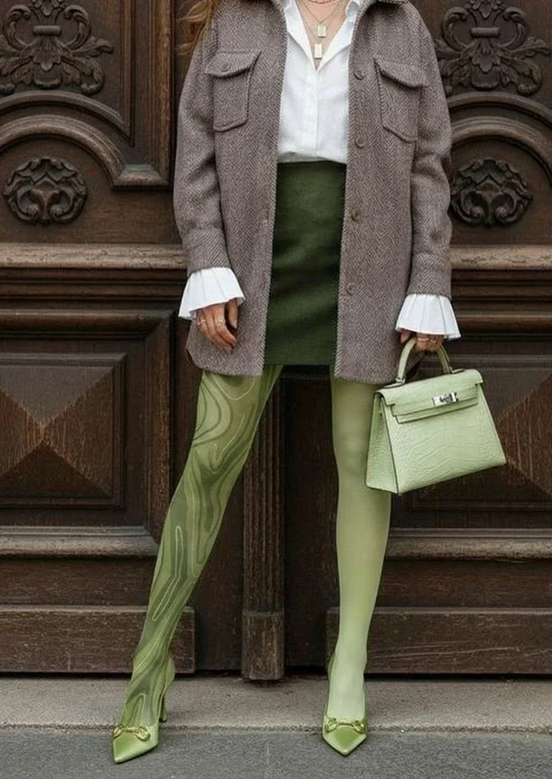 Viken Plan Green Marble Texture Tights Hosiery Pantyhose - Image 2