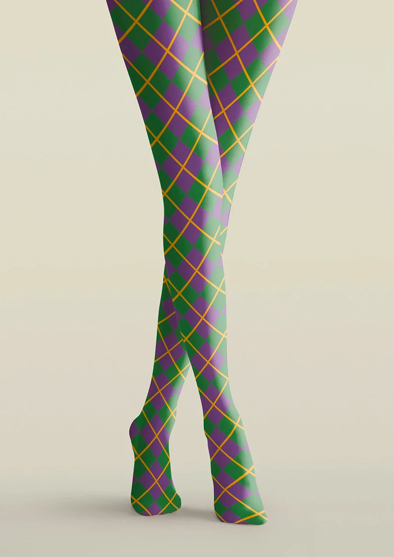 Viken Plan Green- purple checkered Tights Hosiery Pantyhose