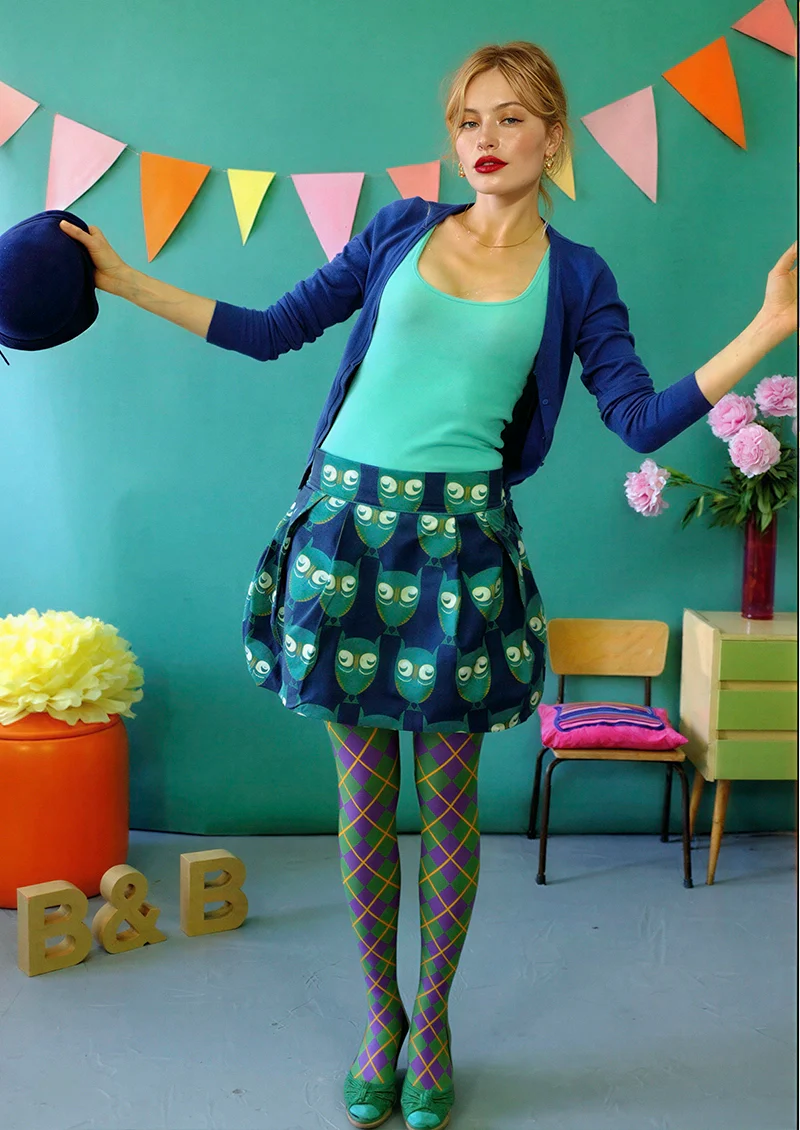 Viken Plan Green- purple checkered Tights Hosiery Pantyhose - Image 2