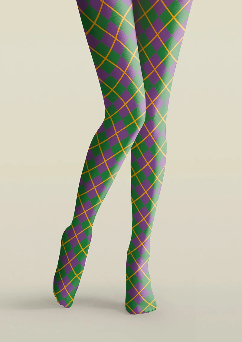 Viken Plan Green- purple checkered Tights Hosiery Pantyhose - Image 3