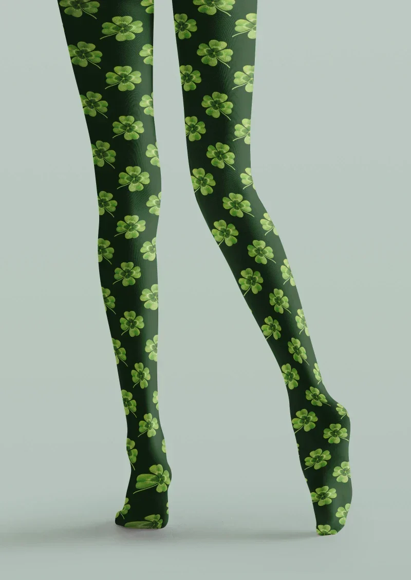 Viken Plan Green White Clover Graphic Tights Hosiery Pantyhose - Image 3