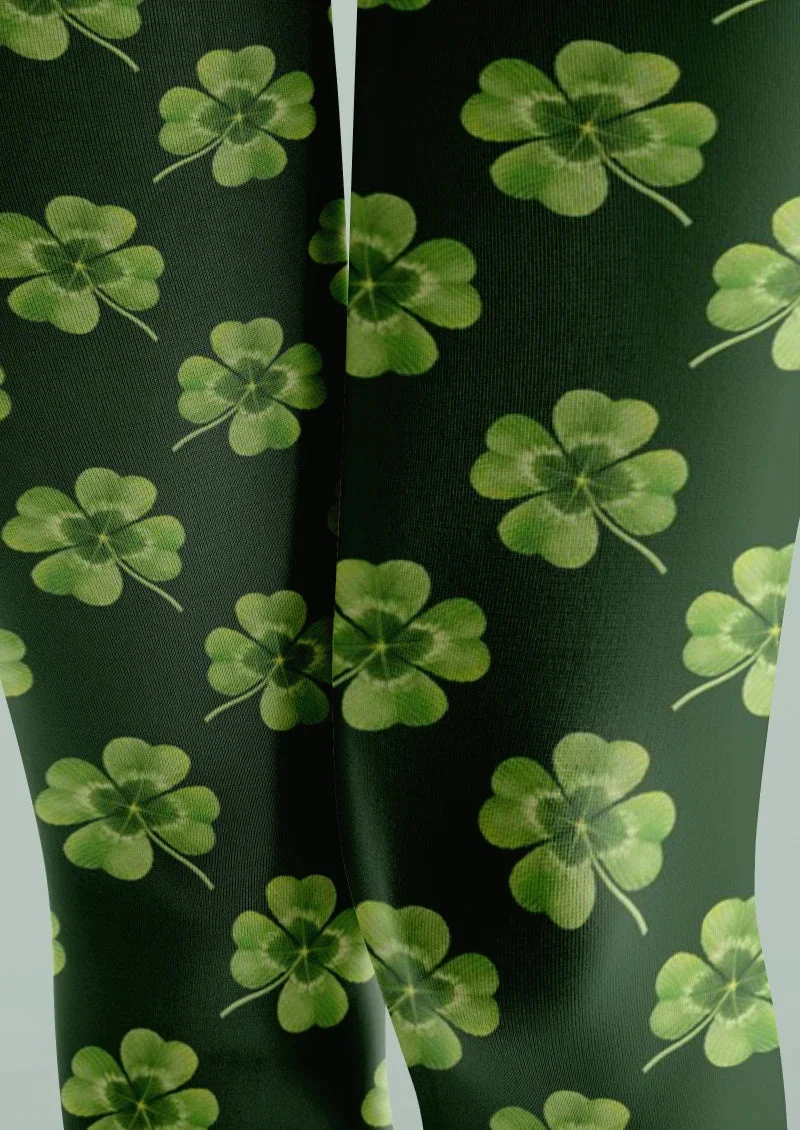 Viken Plan Green White Clover Graphic Tights Hosiery Pantyhose - Image 4