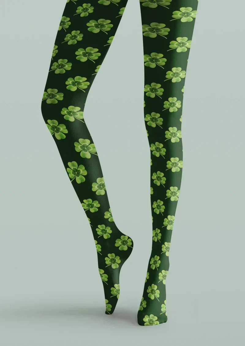 Viken Plan Green White Clover Graphic Tights Hosiery Pantyhose - Image 5
