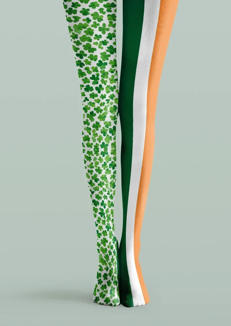 Viken Plan Green White Clover Striped Tights Hosiery Pantyhose