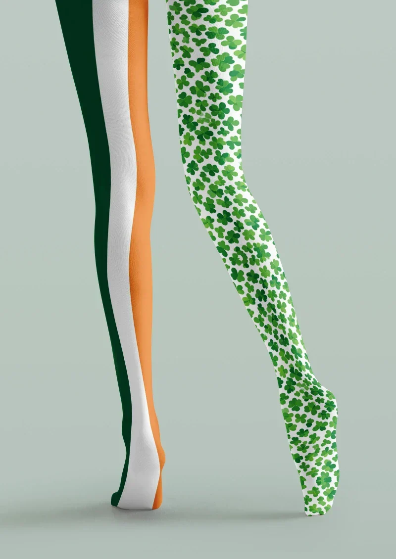 Viken Plan Green White Clover Striped Tights Hosiery Pantyhose - Image 3