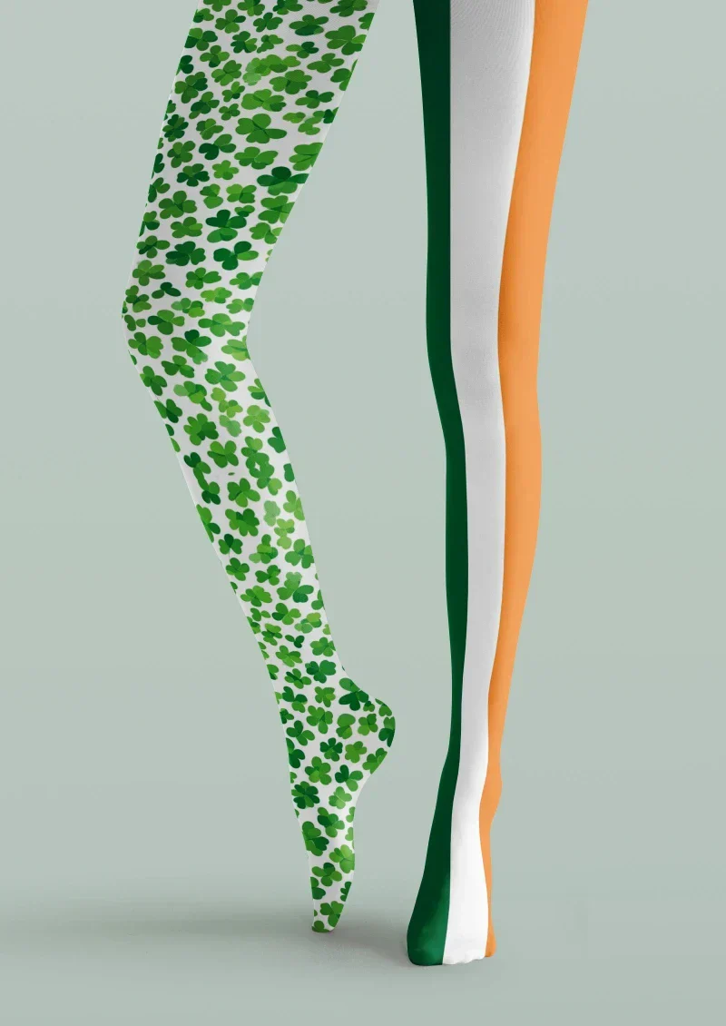 Viken Plan Green White Clover Striped Tights Hosiery Pantyhose - Image 5