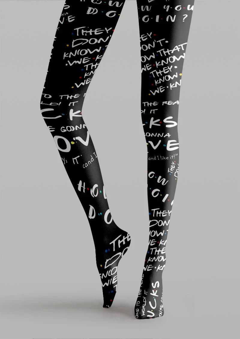 Viken Plan Handwritten Typography Graphic Tights Hosiery Pantyhose - Image 3