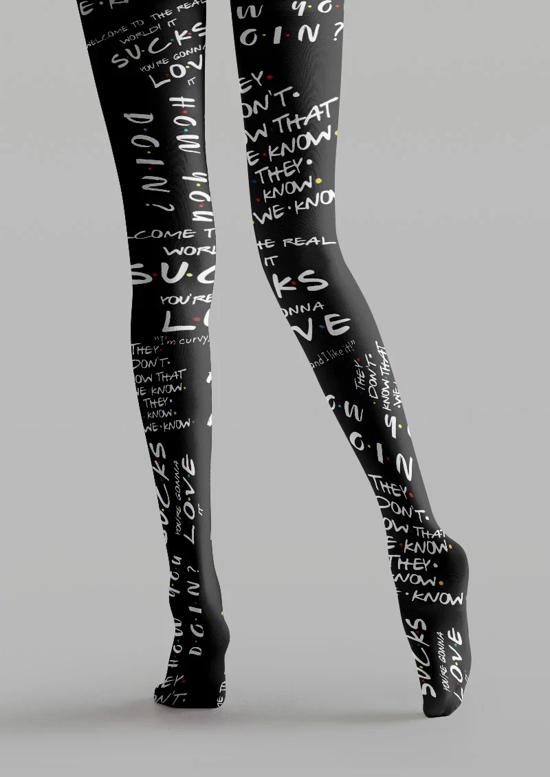Viken Plan Handwritten Typography Graphic Tights Hosiery Pantyhose - Image 4