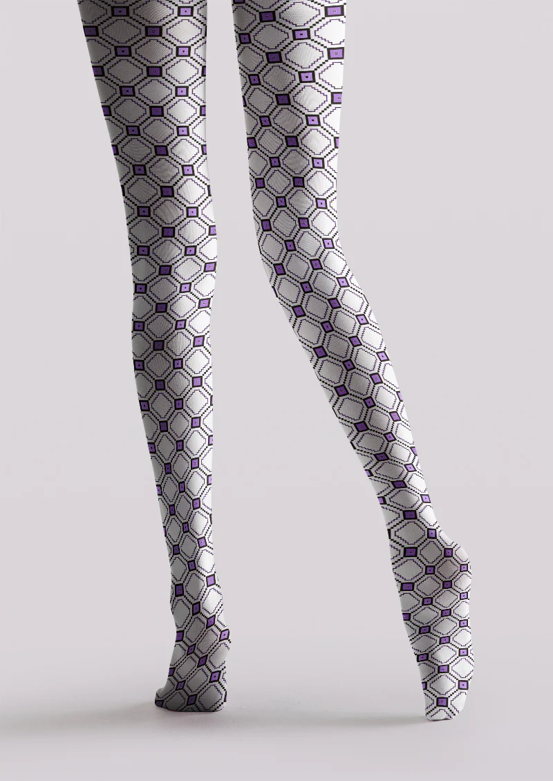 Viklen plan Purple Geometric Check Tights Hosiery Pantyhose - Image 3