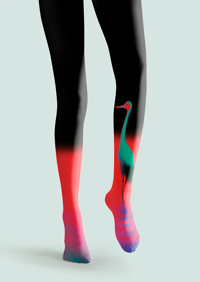 Viken Plan Iridescent Crane Trails Tights Hosiery Pantyhose - Image 3