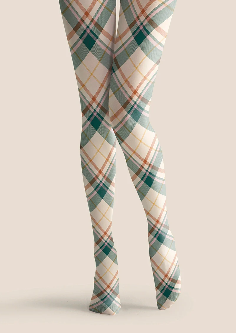 Viken Plan Khaki Stripes Check Tights Hosiery Pantyhose