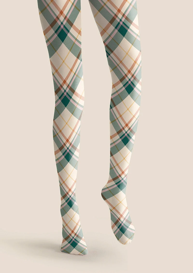 Viken Plan Khaki Stripes Check Tights Hosiery Pantyhose - Image 3