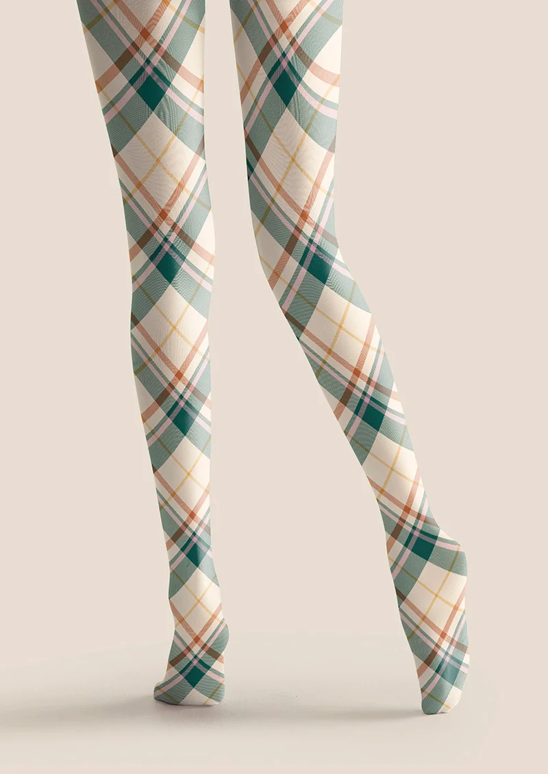 Viken Plan Khaki Stripes Check Tights Hosiery Pantyhose - Image 4
