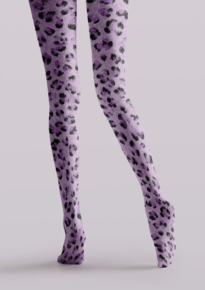 Viken Plan Lavender Leopard Animal Print Tights Hosiery Pantyhose