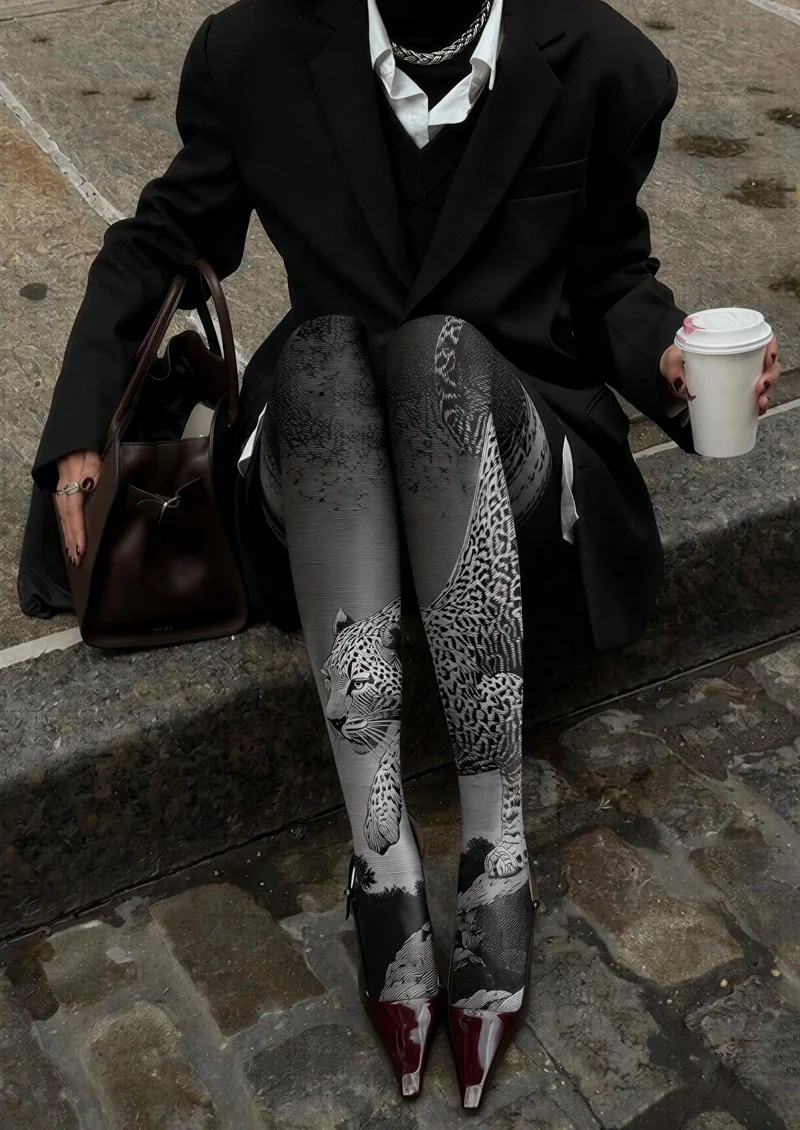 Viken Plan Leopard Line engraving Tights Hosiery Pantyhose - Image 2