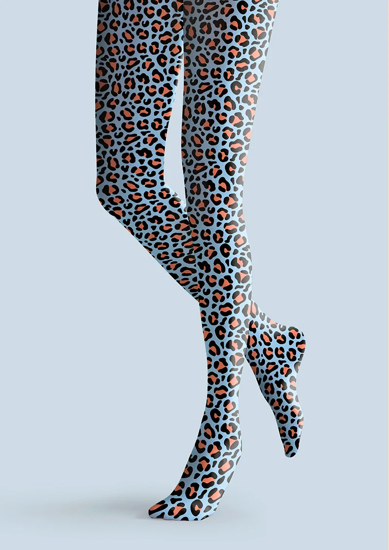 Viken Plan Sky Blue Leopard Tights Hosiery Pantyhose - Image 3