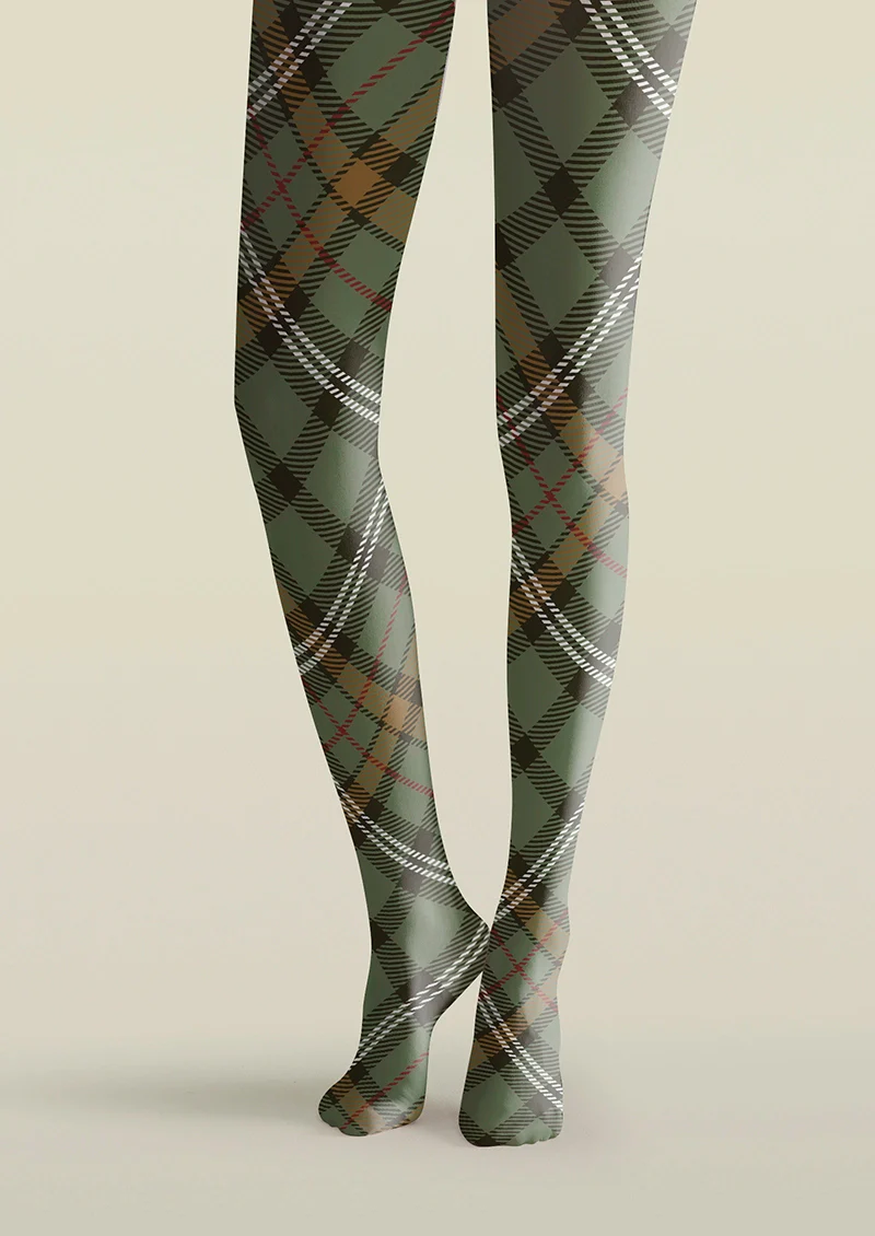 Viken Plan Light Green Check Plaid Tights Hosiery Pantyhose - Image 3
