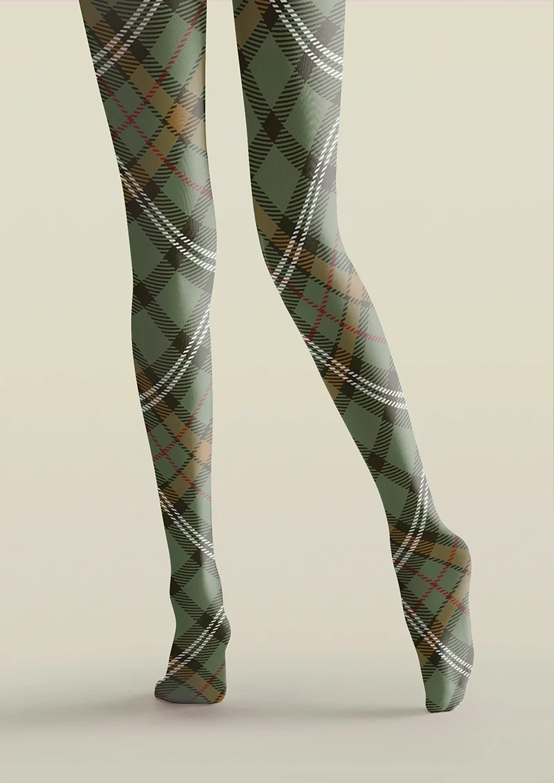 Viken Plan Light Green Check Plaid Tights Hosiery Pantyhose - Image 4