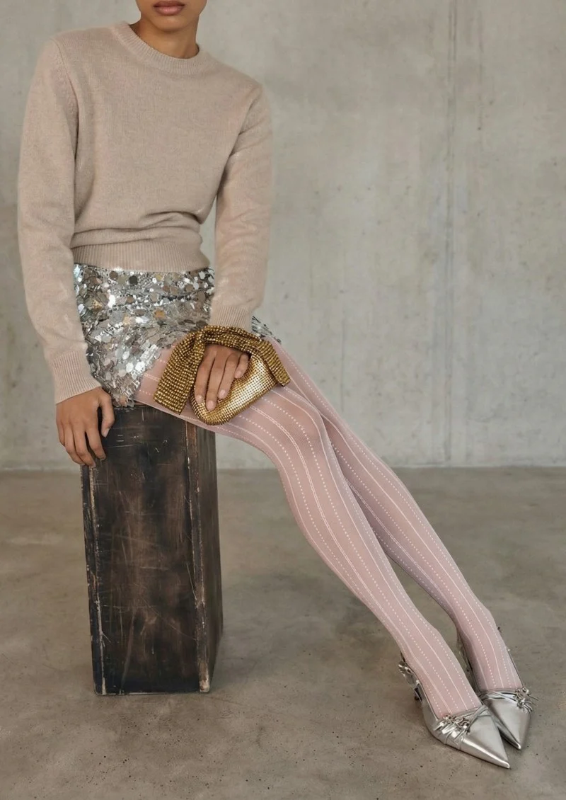 Viken Plan Light Pink Ribbed Tights Hosiery Pantyhose - Image 2