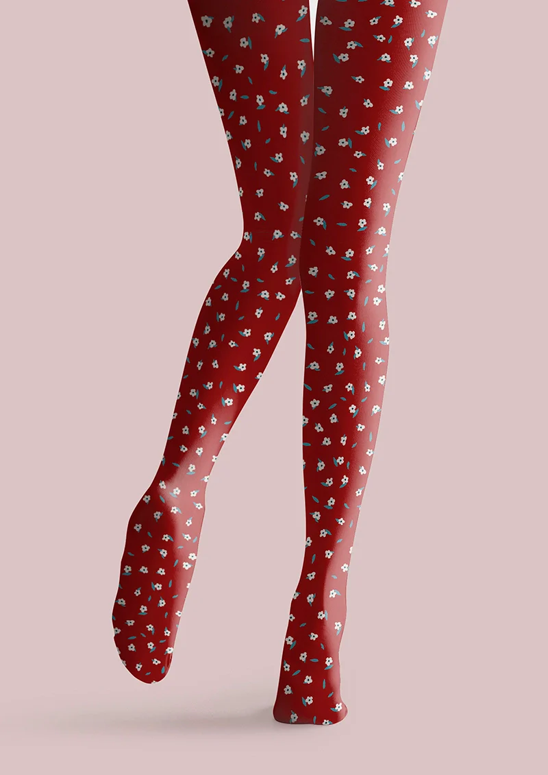 Viken Plan Red Dainty florals Tights Hosiery Pantyhose