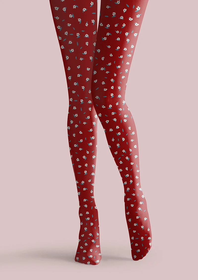Viken Plan Red Dainty florals Tights Hosiery Pantyhose - Image 3