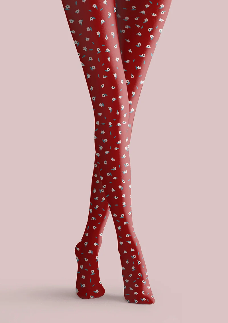 Viken Plan Red Dainty florals Tights Hosiery Pantyhose - Image 4