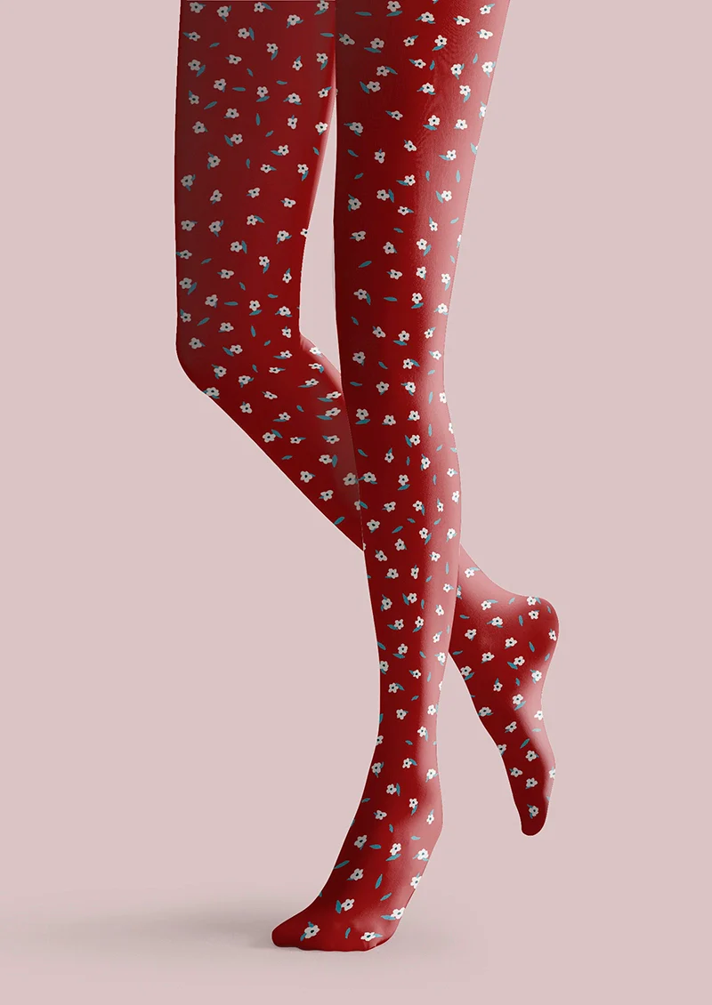 Viken Plan Red Dainty florals Tights Hosiery Pantyhose - Image 5
