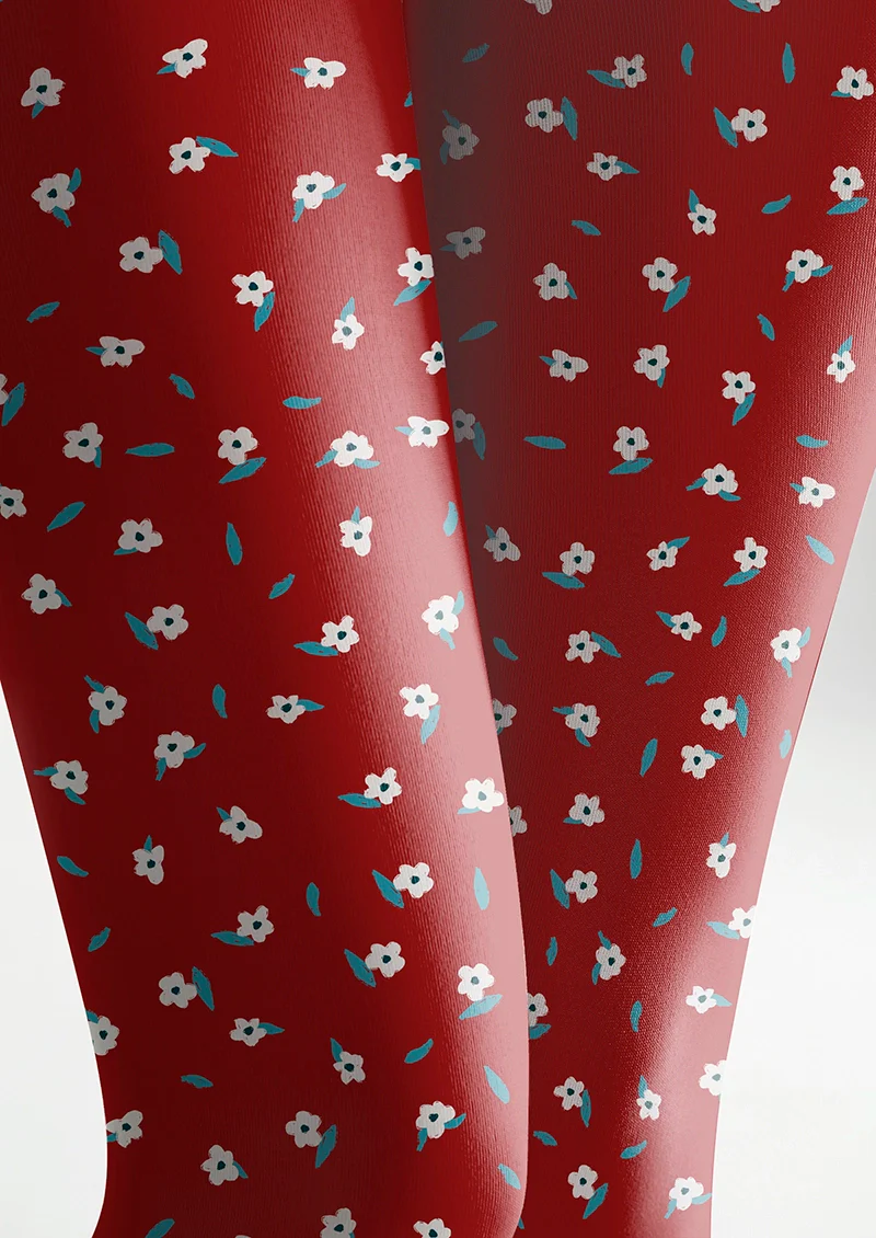 Viken Plan Red Dainty florals Tights Hosiery Pantyhose - Image 6