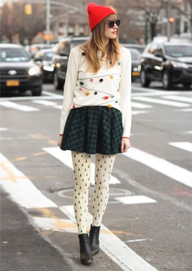 Viken Plan Little Christmas Tree Polka Dots Tights Hosiery Pantyhose - Image 2