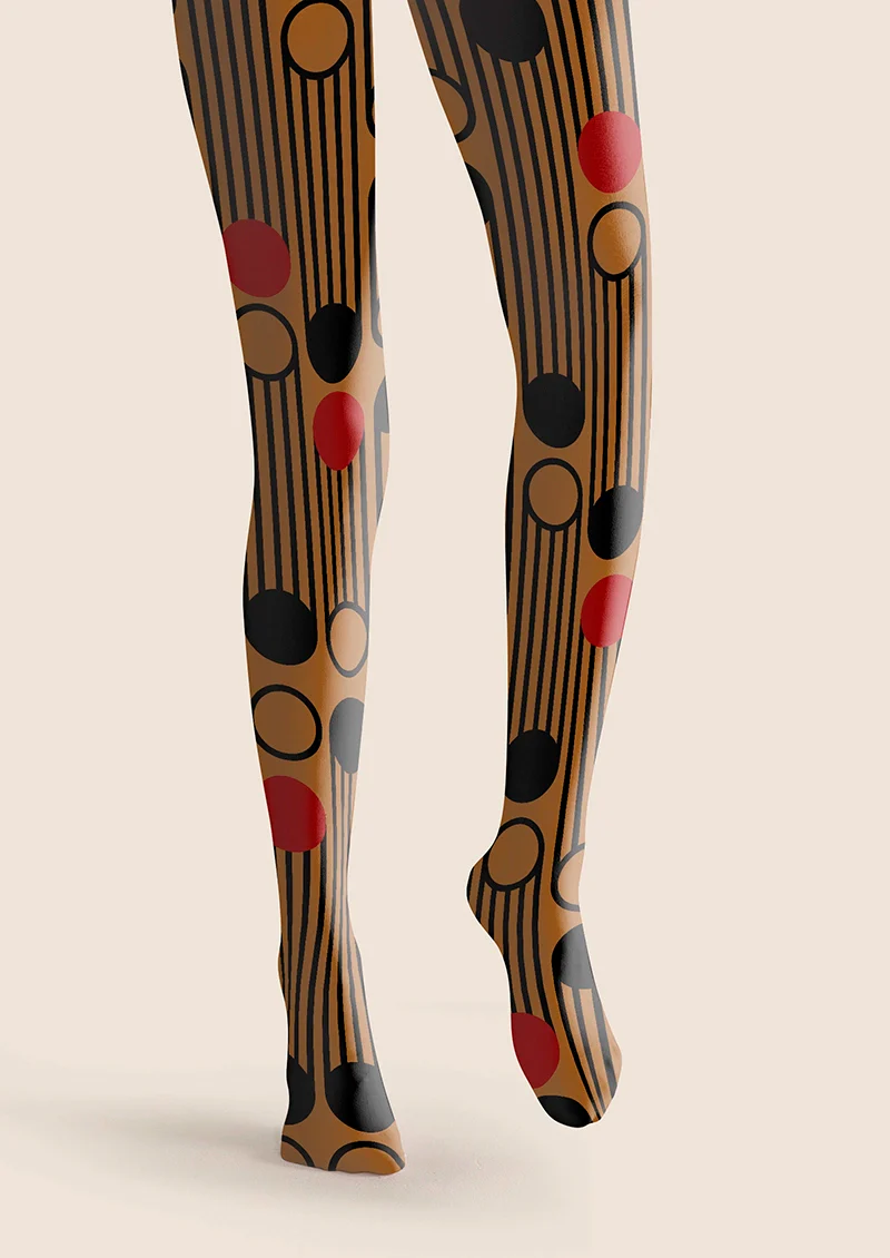 Viken Plan Rhythm Wave Maillard Print Tights Hosiery Pantyhose - Image 4