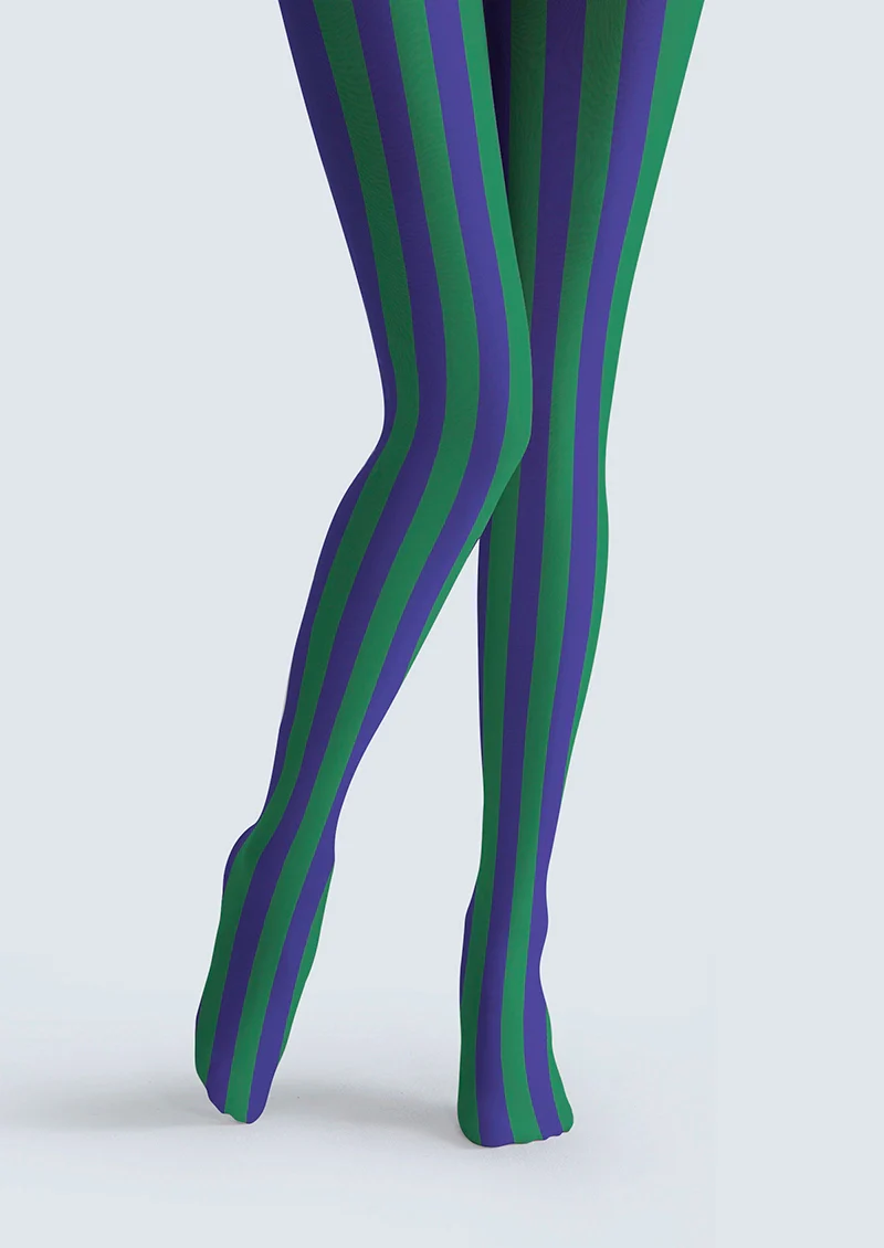 Viken Plan Mineral Green & Purple Stripes Tights Hosiery Pantyhose
